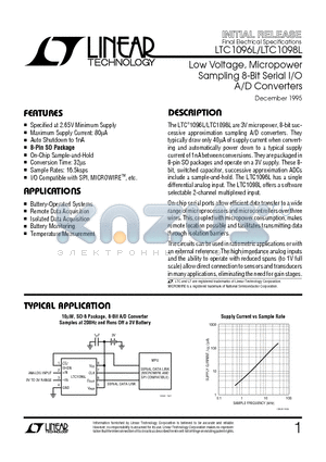 LTC1096LAIS8 datasheet - Low Voltage, Micropower Sampling 8-Bit Serial I/O A/D Converters