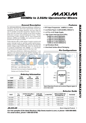 MAX2660EUT-T datasheet - 400MHz to 2.5GHz Upconverter Mixers