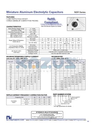 NSR101M16V5X5TBF datasheet - Miniature Aluminum Electrolytic Capacitors