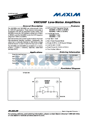 MAX2665EWS+ datasheet - VHF/UHF Low-Noise Amplifiers