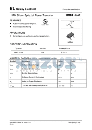 MMBT1616A datasheet - NPN Silicon Epitaxial Planar Transistor