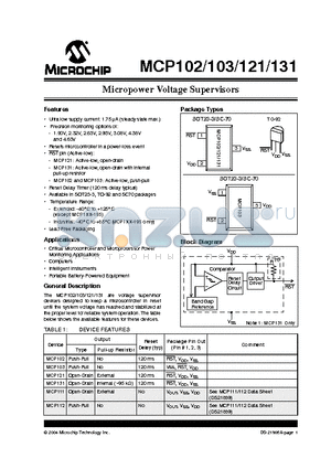 MCP112 datasheet - Micropower Voltage Supervisors