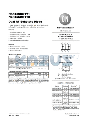 NSR15SDW1T2 datasheet - Dual RF Schottky Diode