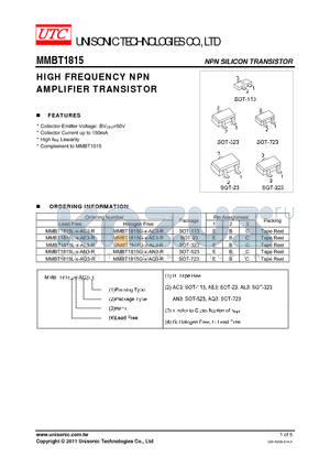 MMBT1815G-X-AN3-R datasheet - HIGH FREQUENCY NPN AMPLIFIER TRANSISTOR