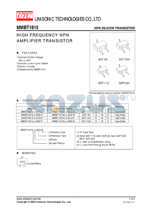 MMBT1815-Y-AL3-R datasheet - HIGH FREQUENCY NPN AMPLIFIER TRANSISTOR