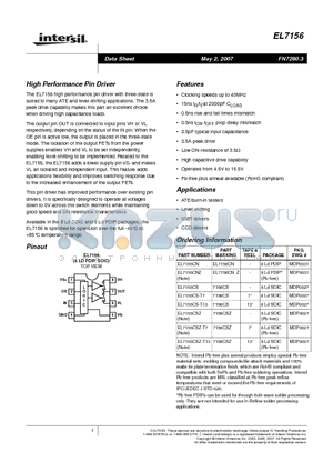 EL7156CSZ-T13 datasheet - High Performance Pin Driver