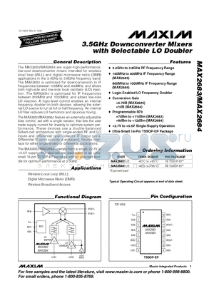MAX2684EUE datasheet - 3.5GHz Downconverter Mixers with Selectable LO Doubler