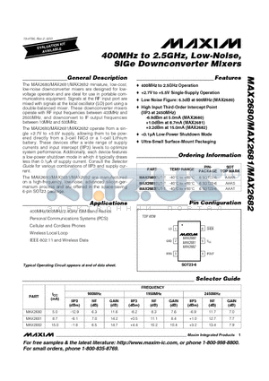 MAX2682EUT-T datasheet - 400MHz to 2.5GHz, Low-Noise, SiGe Downconverter Mixers