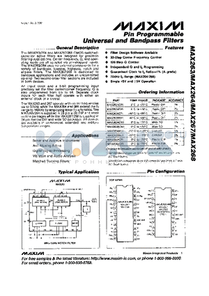 MAX268AMRG datasheet - Pin Programmable Universal and Bandpass Filters