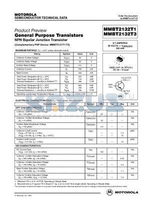 MMBT2132T3 datasheet - General Purpose Transistors