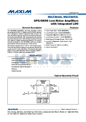 MAX2686L datasheet - GPS/GNSS Low-Noise Amplifiers with Integrated LDO