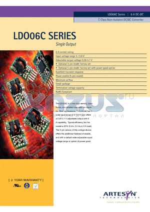 LDO06C-005W05-HJ datasheet - Single Output 6 A DC-DC C Class Non-Isolated DC/DC Converter