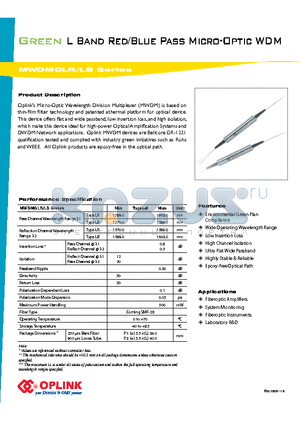 MWDMGLB0000112 datasheet - L Band Red/Blue Pass Micro-Optic WDM