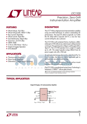 LTC1100AMJ8 datasheet - Precision, Zero-Drift Instrumentation Amplifier