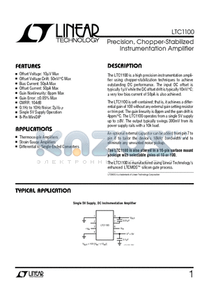 LTC1100C datasheet - Precision, Chopper-Stabilized Instrumentation Amplifier