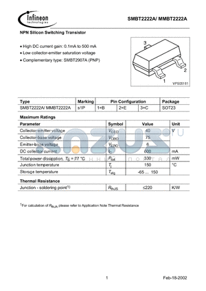 MMBT2222A datasheet - NPN Silicon Switching Transistor