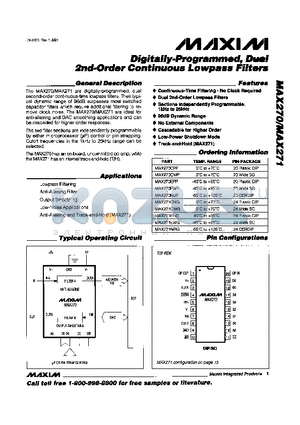 MAX271EWG datasheet - Digitally-Programmed, Dual 2nd-Order Continuous Lowpass Filters