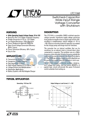 LTC1144IN8 datasheet - Switched-Capacitor Wide Input Range Voltage Converter with Shutdown