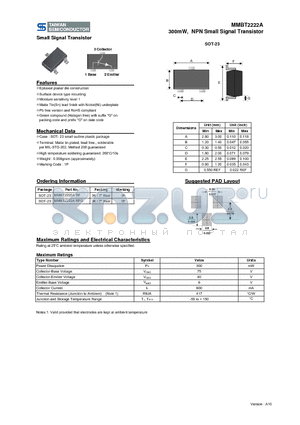 MMBT2222A datasheet - 300mW, NPN Small Signal Transistor