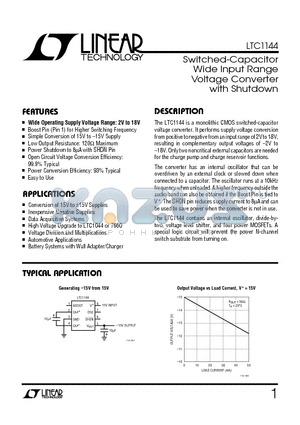 LTC1144IS8 datasheet - Switched-Capacitor Wide Input Range Voltage Converter with Shutdown