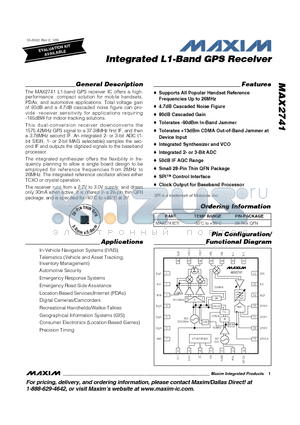 MAX2741ETI datasheet - Integrated L1-Band GPS Receiver