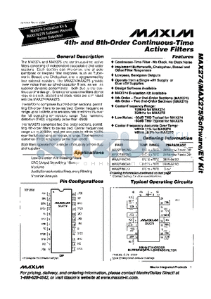 MAX274BC/D datasheet - 4th- and 8th-Order Contnuous-Time Active Filters