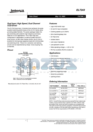 EL7243CM datasheet - Dual Input, High Speed, Dual Channel CCD Driver