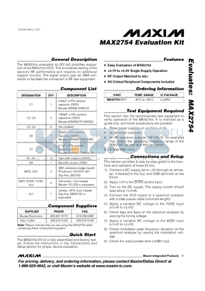 MAX2754 datasheet - Evaluation Kit