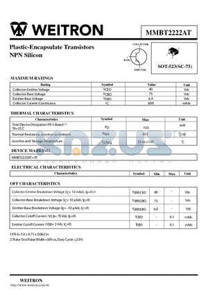 MMBT2222AT datasheet - Plastic-Encapsulate Transistors NPN Silicon