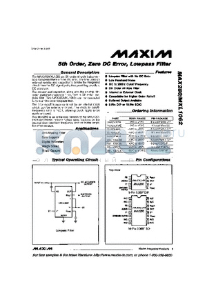 MAX280CPA datasheet - 5th Order, Zero DC Error, Lowpass Filter
