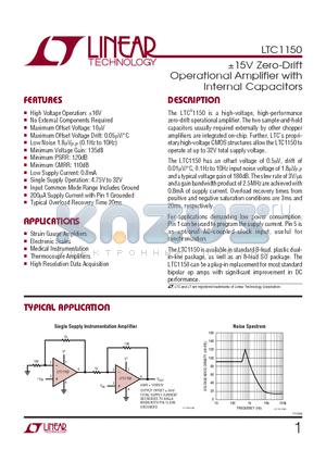 LTC1150 datasheet - a15V Zero-Drift Operational Amplifier with Internal Capacitors