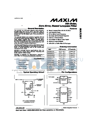 MAX281BCPA datasheet - Zero-Error, Bessel Lowpass Filter