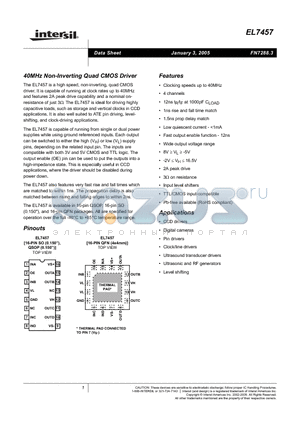 EL7457 datasheet - 40MHz Non-Inverting Quad CMOS Driver