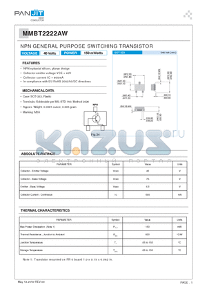 MMBT2222AW_10 datasheet - NPN GENERAL PURPOSE SWITCHING TRANSISTOR