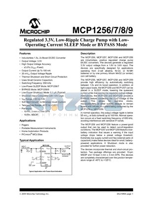 MCP1259T-EMF datasheet - Regulated 3.3V, Low-Ripple Charge Pump with Low- Operating Current SLEEP Mode or BYPASS Mode