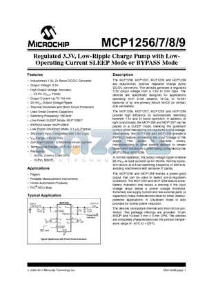 MCP1259 datasheet - Regulated 3.3V, Low-Ripple Charge Pump with Low- Operating Current SLEEP Mode or BYPASS Mode