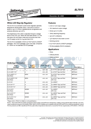 EL7513IWTZ-T7 datasheet - White LED Step-Up Regulator