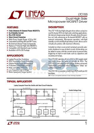 LTC1155M datasheet - Dual High Side Micropower MOSFET Driver