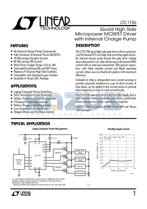 LTC1156C datasheet - Quad High Side Micropower MOSFET Driver with Internal Charge Pump