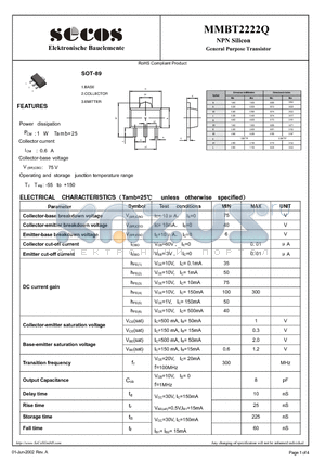 MMBT2222Q datasheet - General Purpose Transistor