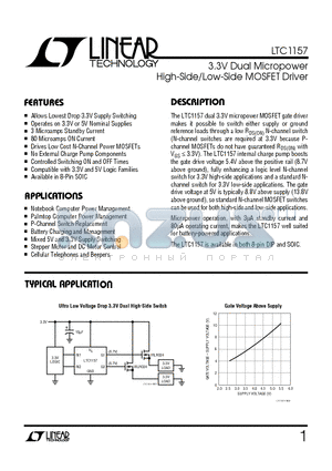 LTC1157 datasheet - 3.3V Dual Micropower High-Side/Low-Side MOSFET Driver