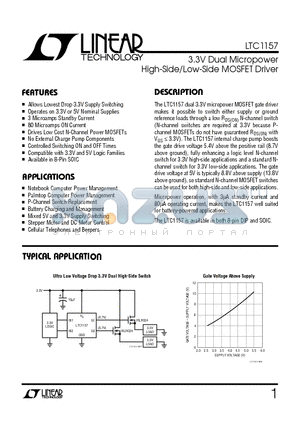 LTC1157CS8 datasheet - 3.3V Dual Micropower High-Side/Low-Side MOSFET Driver