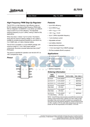 EL7515IY-T7 datasheet - High Frequency PWM Step-Up Regulator
