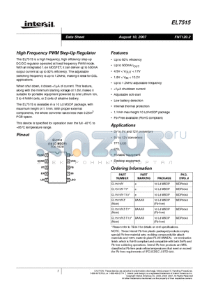 EL7515IYZ datasheet - High Frequency PWM Step-Up Regulator
