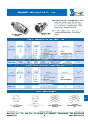 MWKQ2L6-19S-0K7 datasheet - MWKQ Micro Circular Quick Disconnect