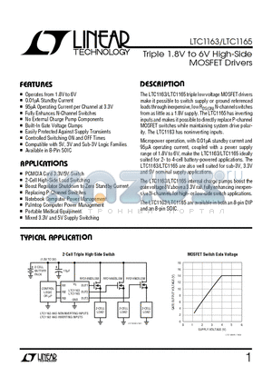 LTC1163CN8 datasheet - Triple 1.8V to 6V High-Side MOSFET Drivers