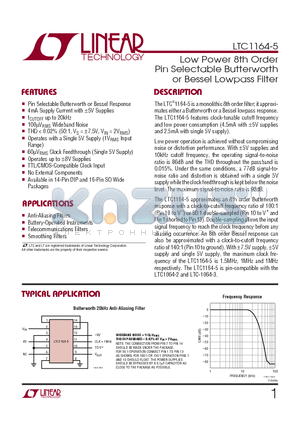 LTC1164-5 datasheet - Low Power 8th Order Pin Selectable Butterworth or Bessel Lowpass Filter