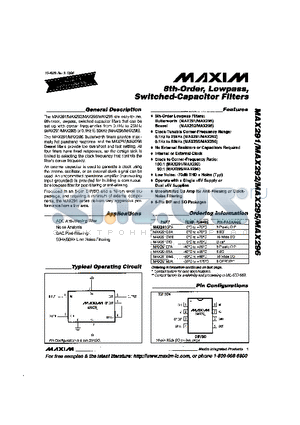 MAX291ESA datasheet - 8th-Order, Lowpass, Switched-Capacitor Filters