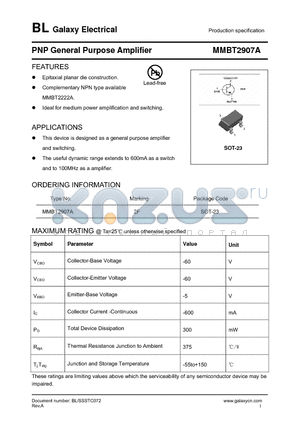 MMBT2907A datasheet - PNP General Purpose Amplifier