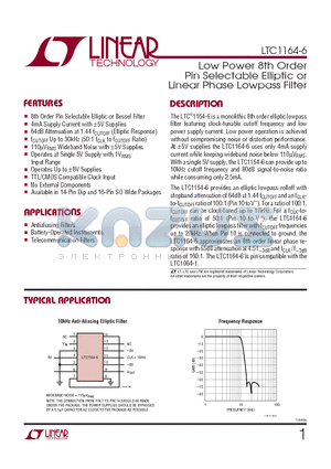 LTC1164-6CJ datasheet - Low Power 8th Order Pin Selectable Elliptic or Linear Phase Lowpass Filter
